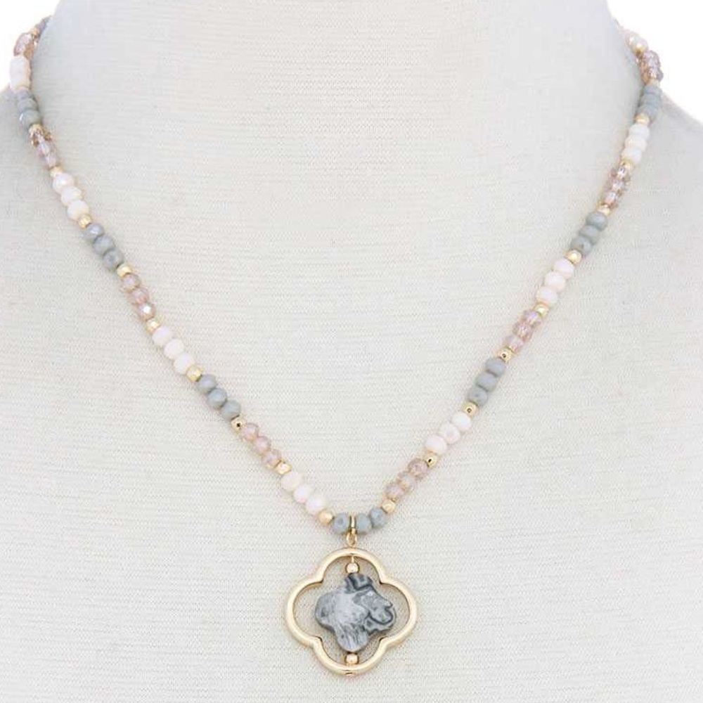 Quatrefoil and Semi Precious Stone Necklace